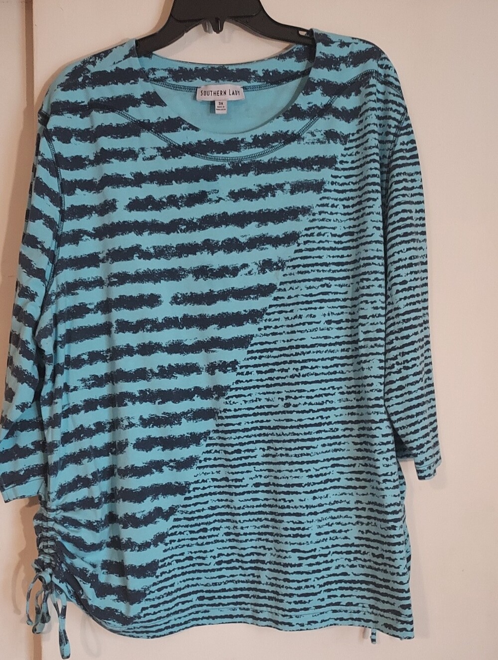 Southern Lady Aqua and Navy Striped Side-Tie Top 3x